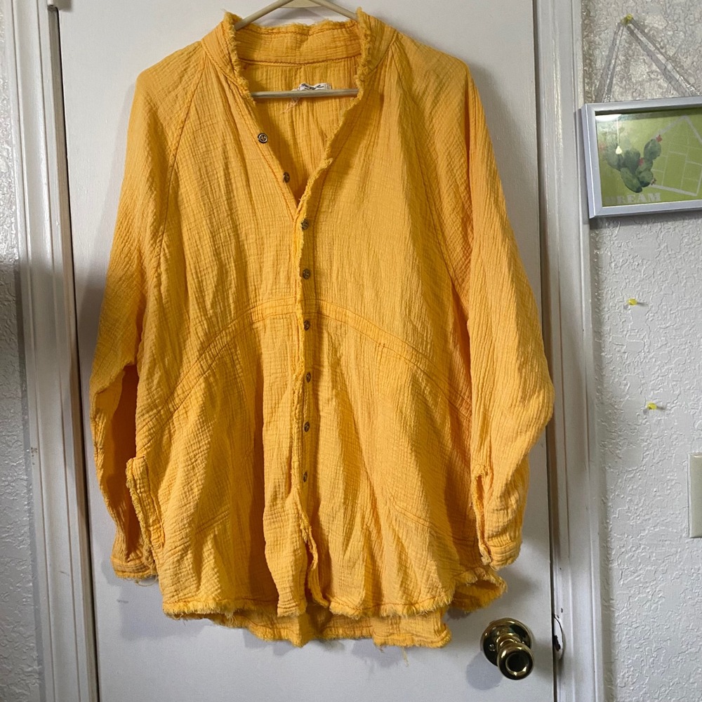 We The Free Urban Outfitters Yellow Cotton Button Up Long Sleeve Top